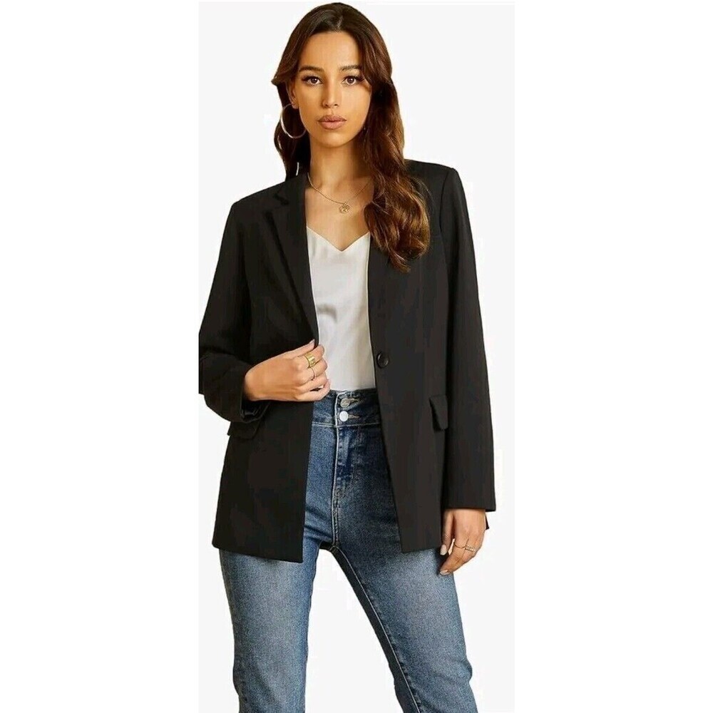 Women's Black Blazer Suit Jacket Size small Oversized Notched Lapel Extro&Vert